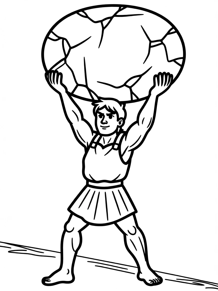 Hercules lifting a huge stone, looking strong.