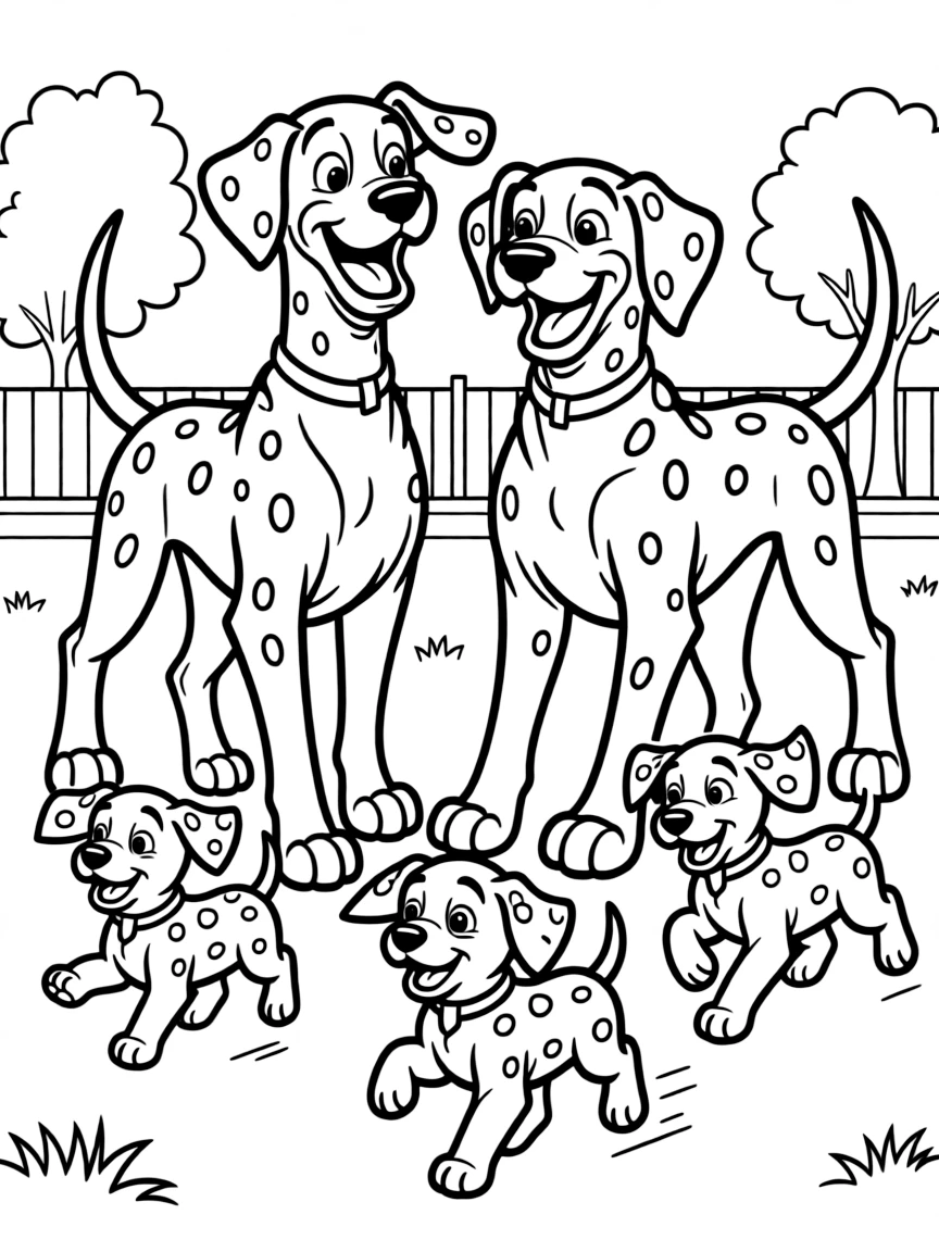 Pongo and Perdita trying to get their puppies back.