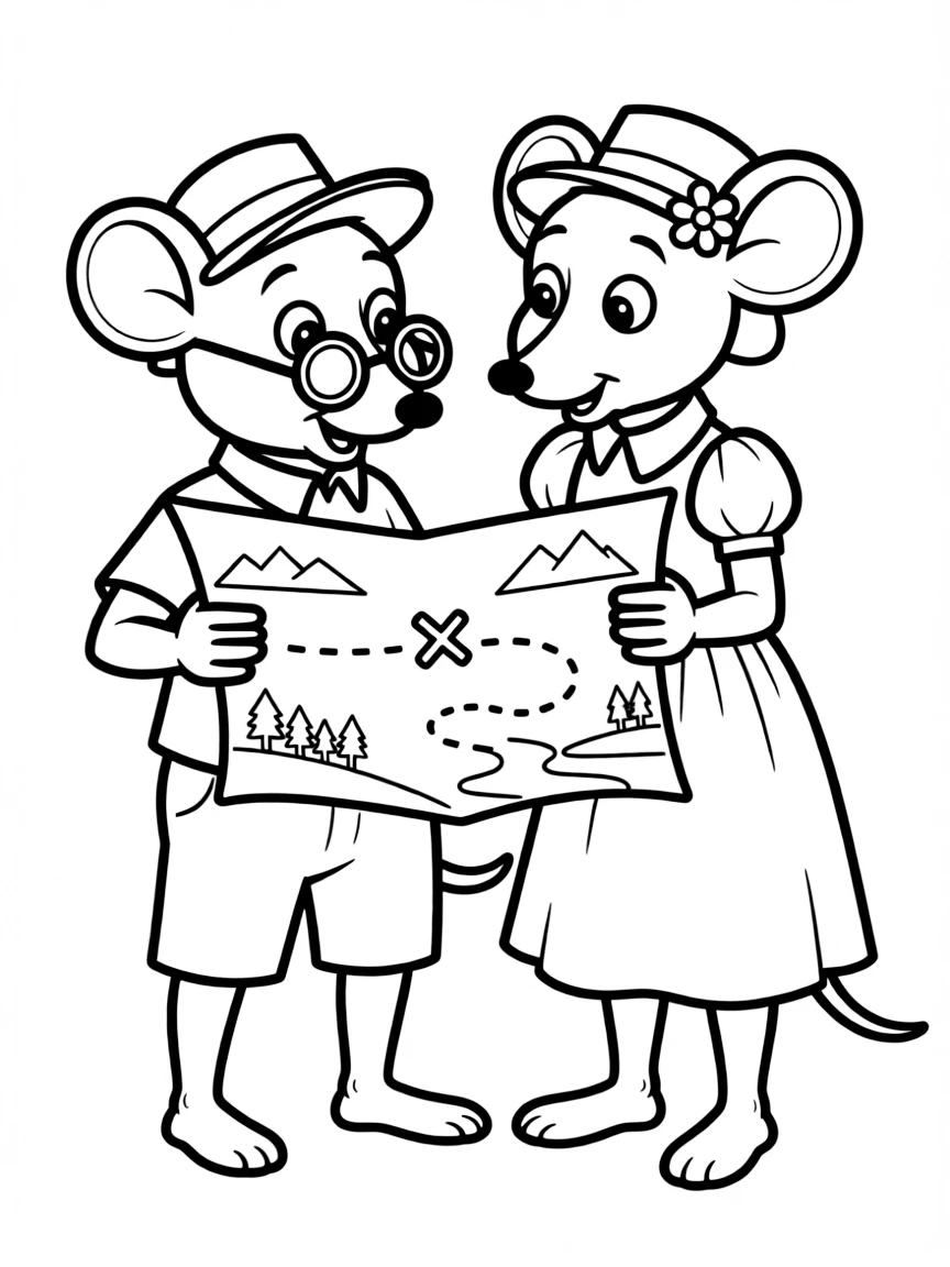 Bernard and Miss Bianca looking at a treasure map.