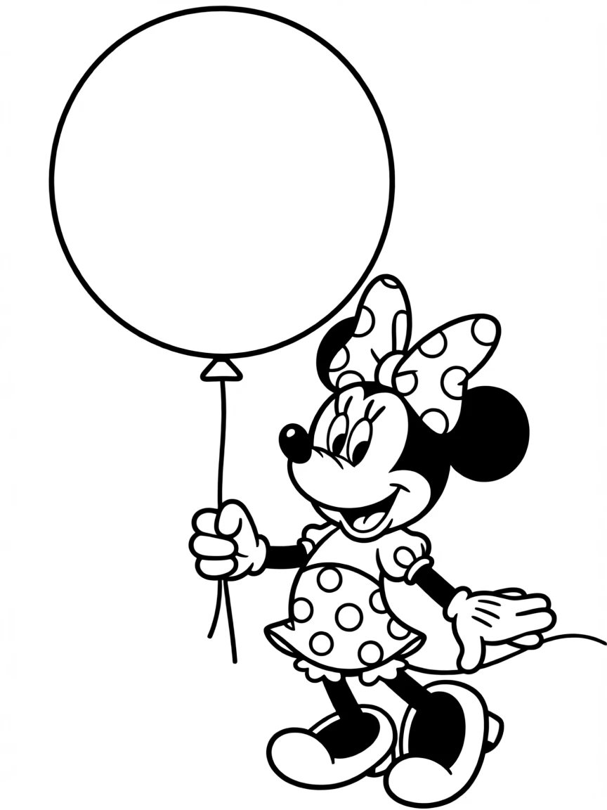 Minnie Mouse holding a giant balloon.