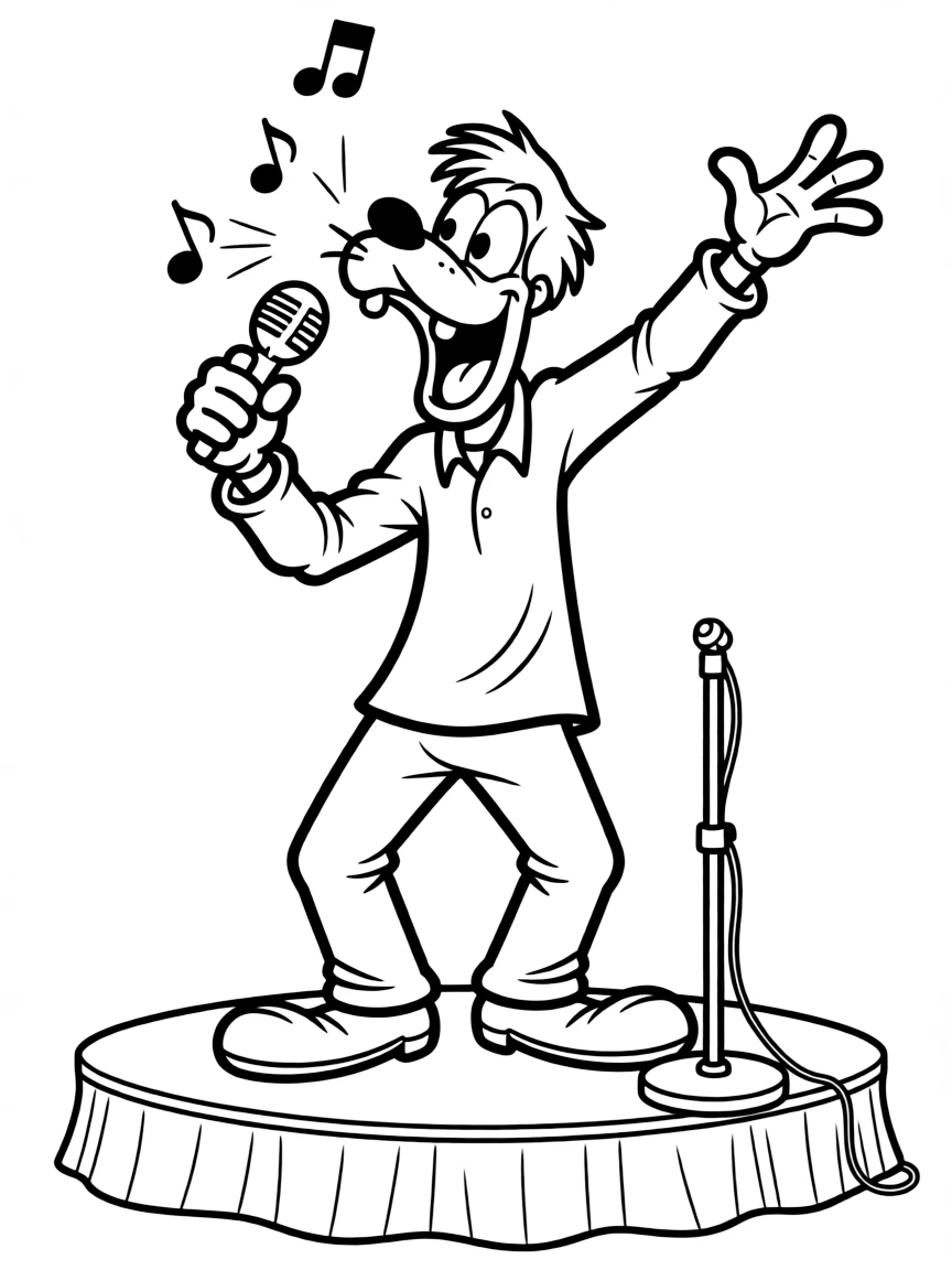 Goofy trying to sing, hitting a high note badly.