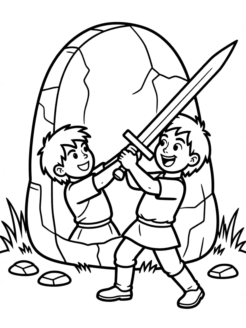 Arthur pulling the sword from the stone, with a dramatic flair.