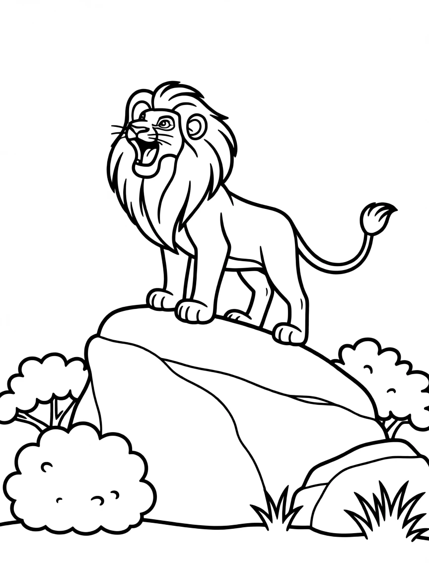 Simba roaring, looking majestic on Pride Rock.