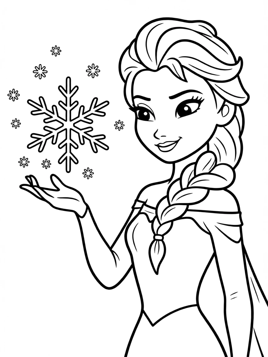 Elsa creating a beautiful snowflake, with ice magic.