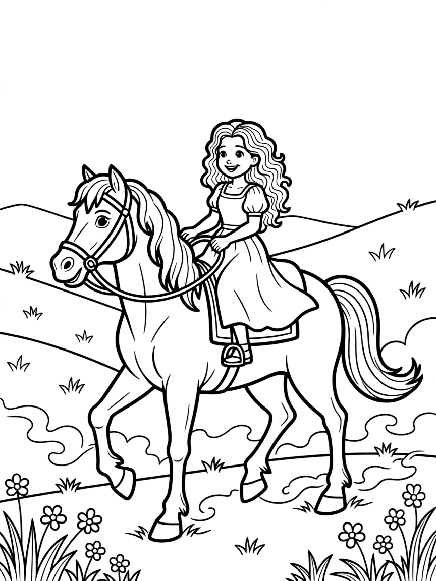 Merida riding Angus through the misty hills.