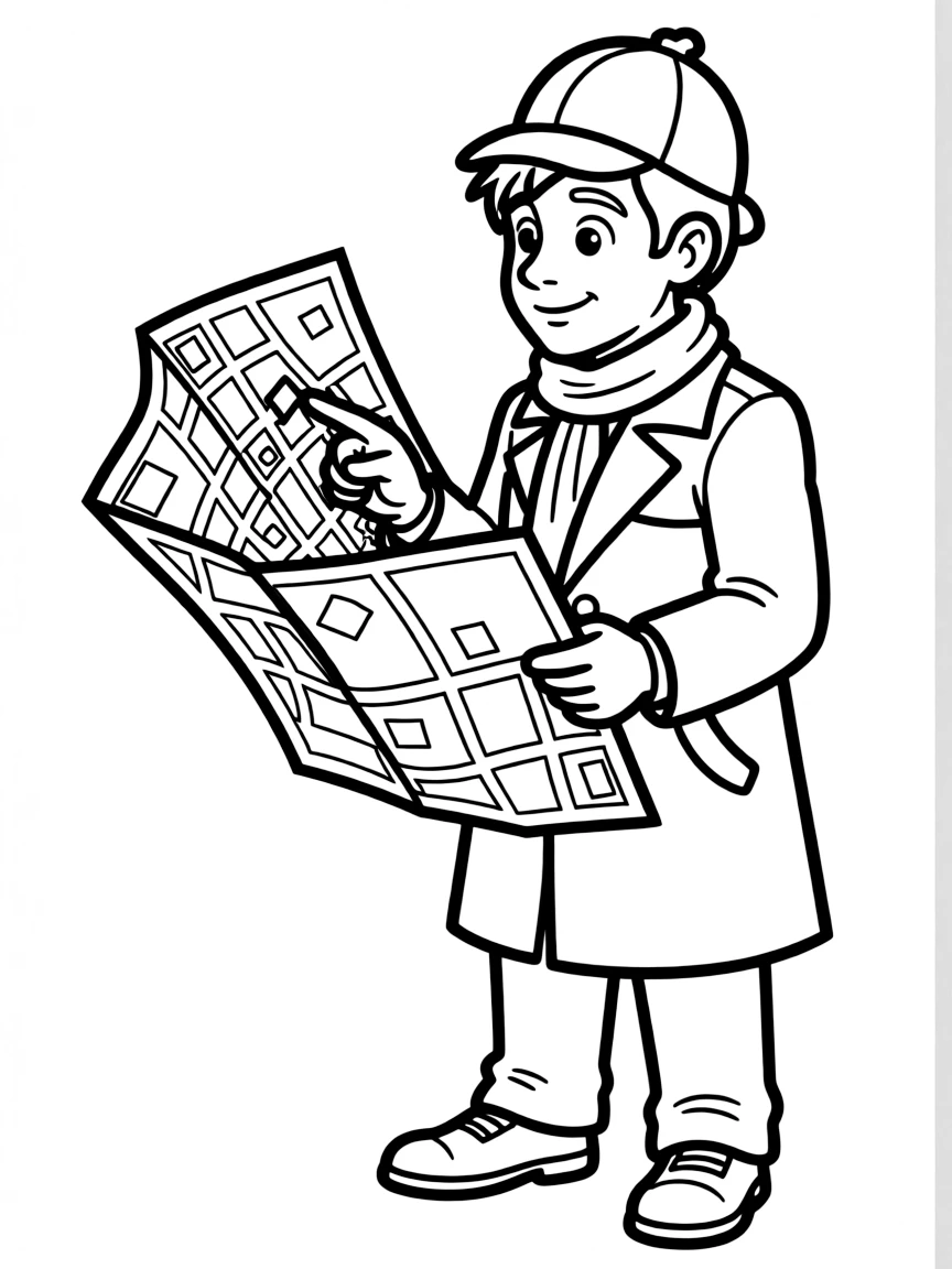 Basil of Baker Street looking at a map of London, pointing.