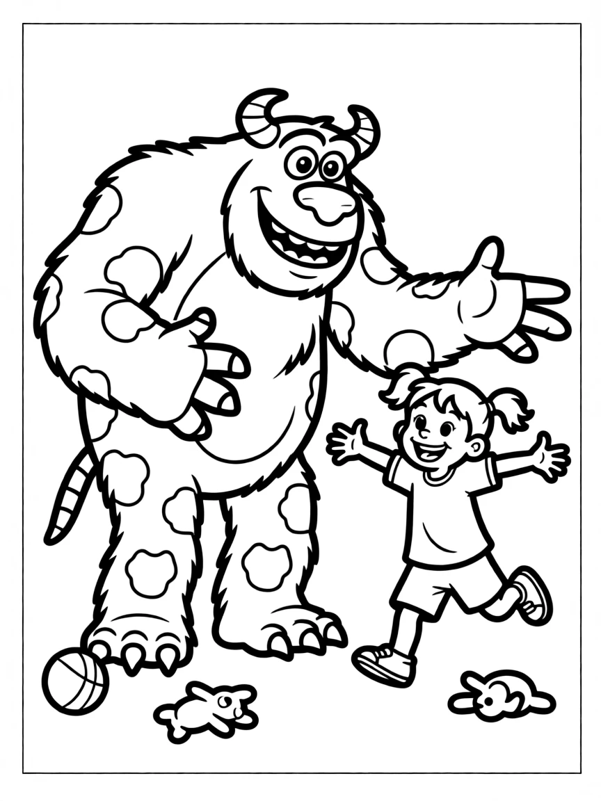 Sulley and Boo playing, with a happy expression.