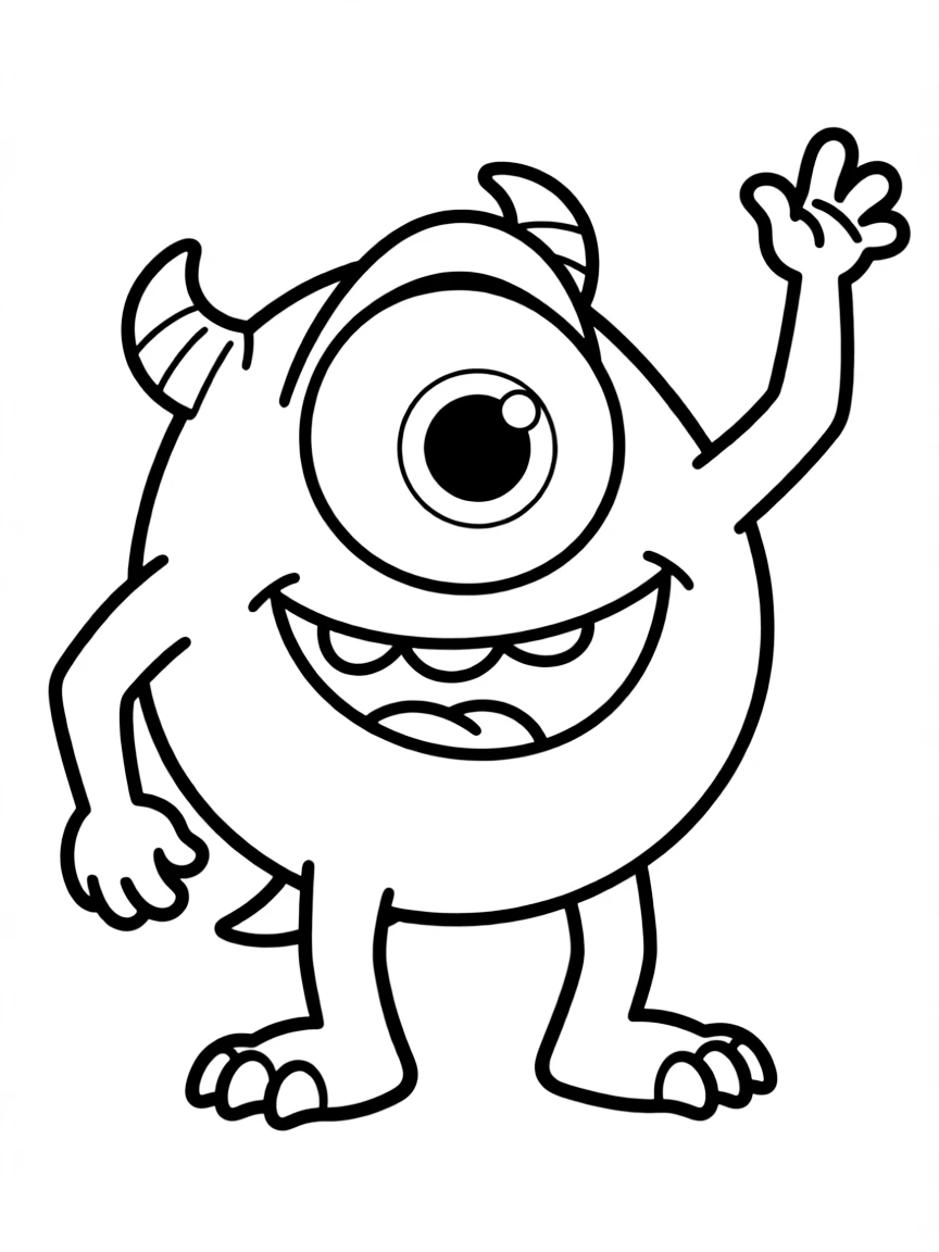 Mike Wazowski telling a funny joke, with his one eye.
