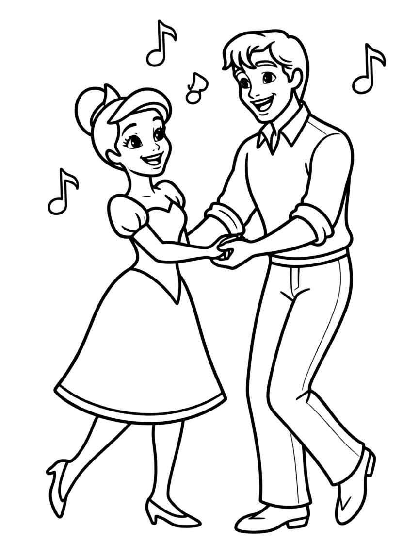 Tiana and Naveen dancing as humans, with a joyous expression.