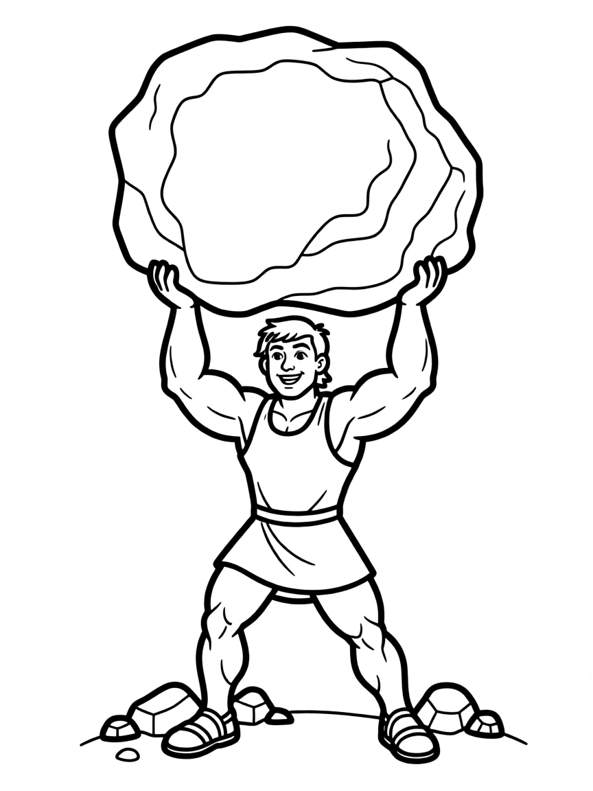 Hercules lifting a huge rock, looking strong.