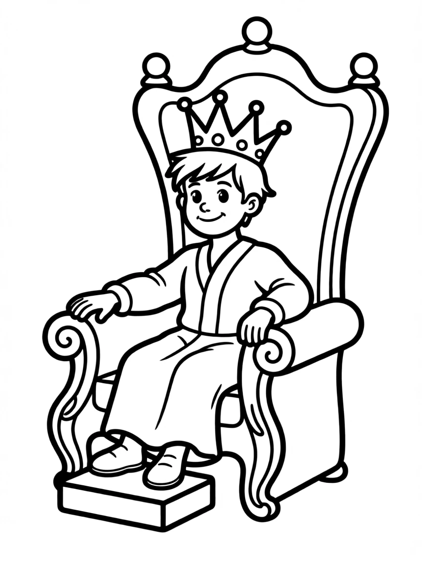Arthur sitting on the throne, with a crown on his head.
