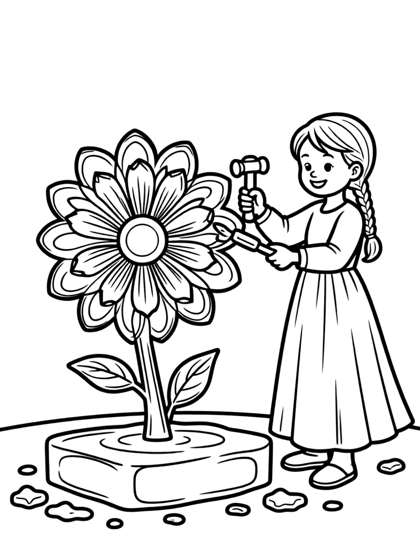 Elsa creating an ice sculpture of a flower.