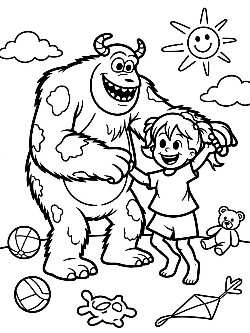 Sulley and Boo playing, with a happy expression.