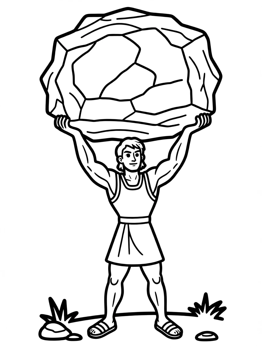Hercules lifting a huge rock, looking strong.