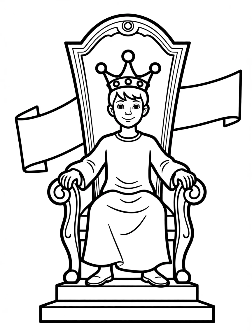 Arthur sitting on the throne, with a crown on his head.
