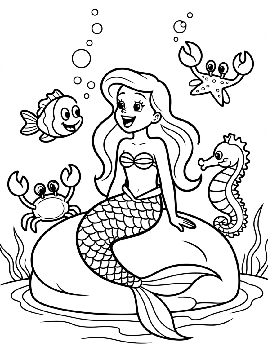 Ariel singing to the fish and sea creatures, with bubbles.