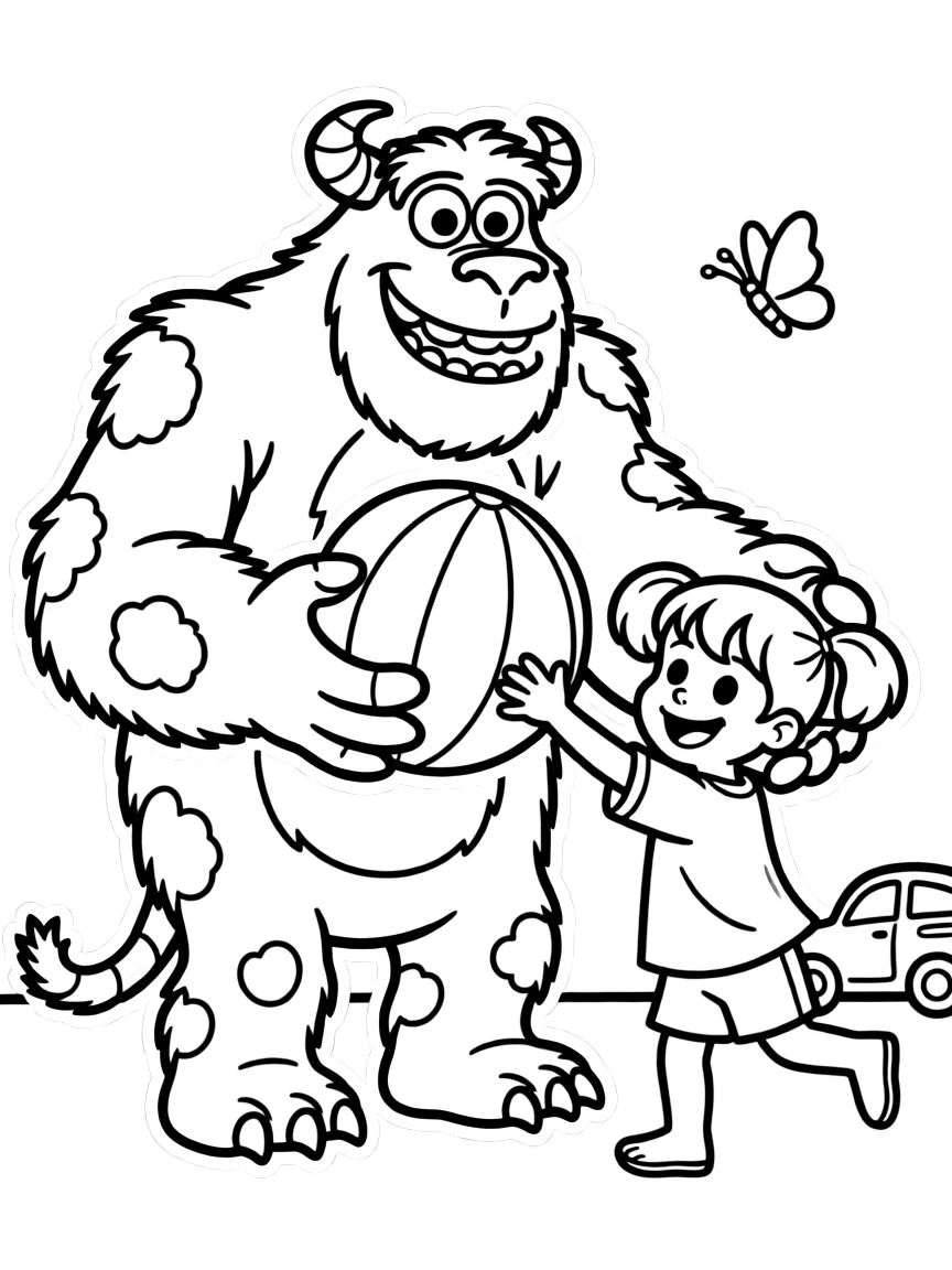Sulley and Boo playing, with a happy expression.