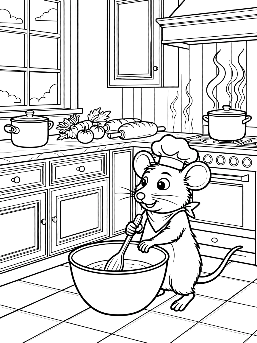 Remy cooking in a fancy kitchen, with a delicious aroma.