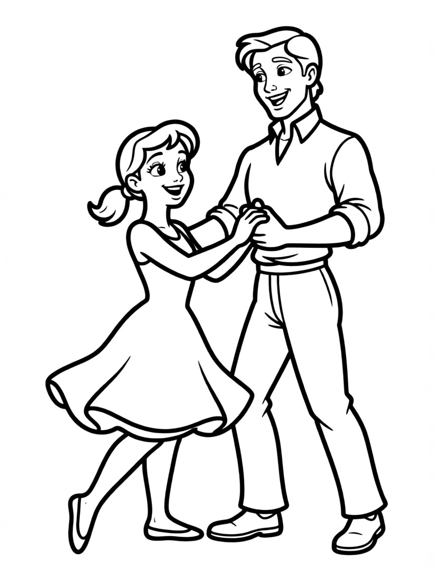 Tiana and Naveen dancing as humans, with joyful expressions.