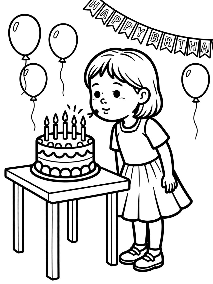 A girl making a wish as she blows out candles on a birthday cake.