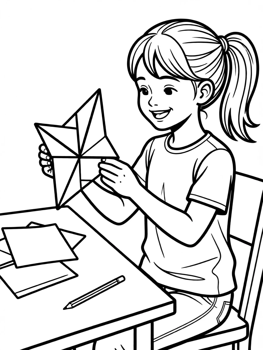 A girl making a paper fortune teller.