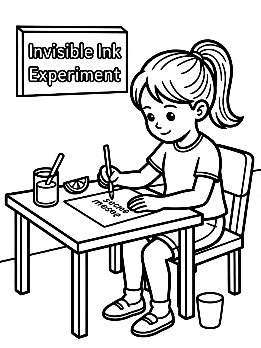 A girl making a "secret message" with invisible ink (lemon juice).