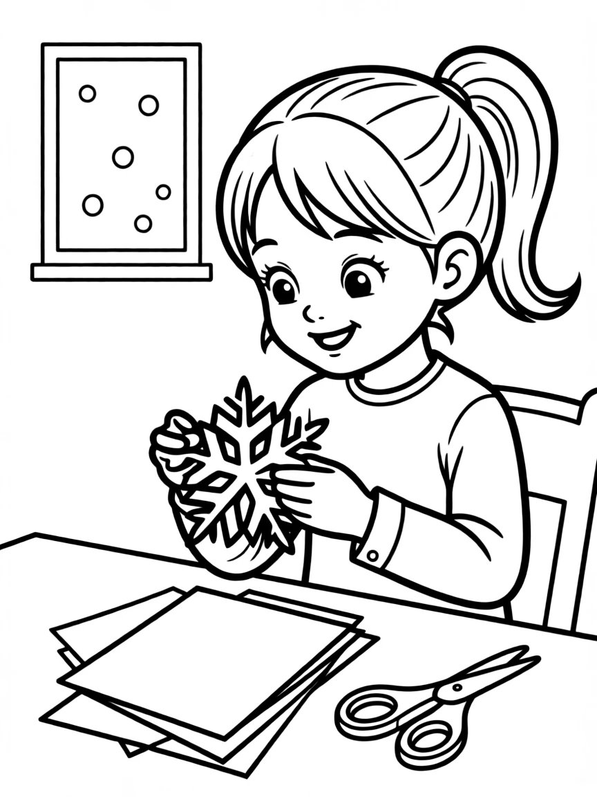 A girl making a paper snowflake.