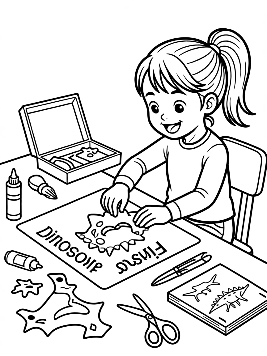A girl making a "dinosaur fossil" craft.