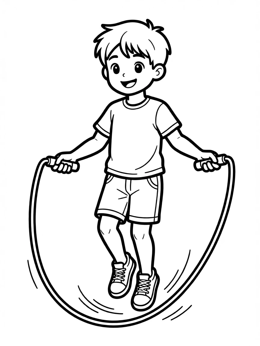 A boy playing with a jump rope, skipping quickly.