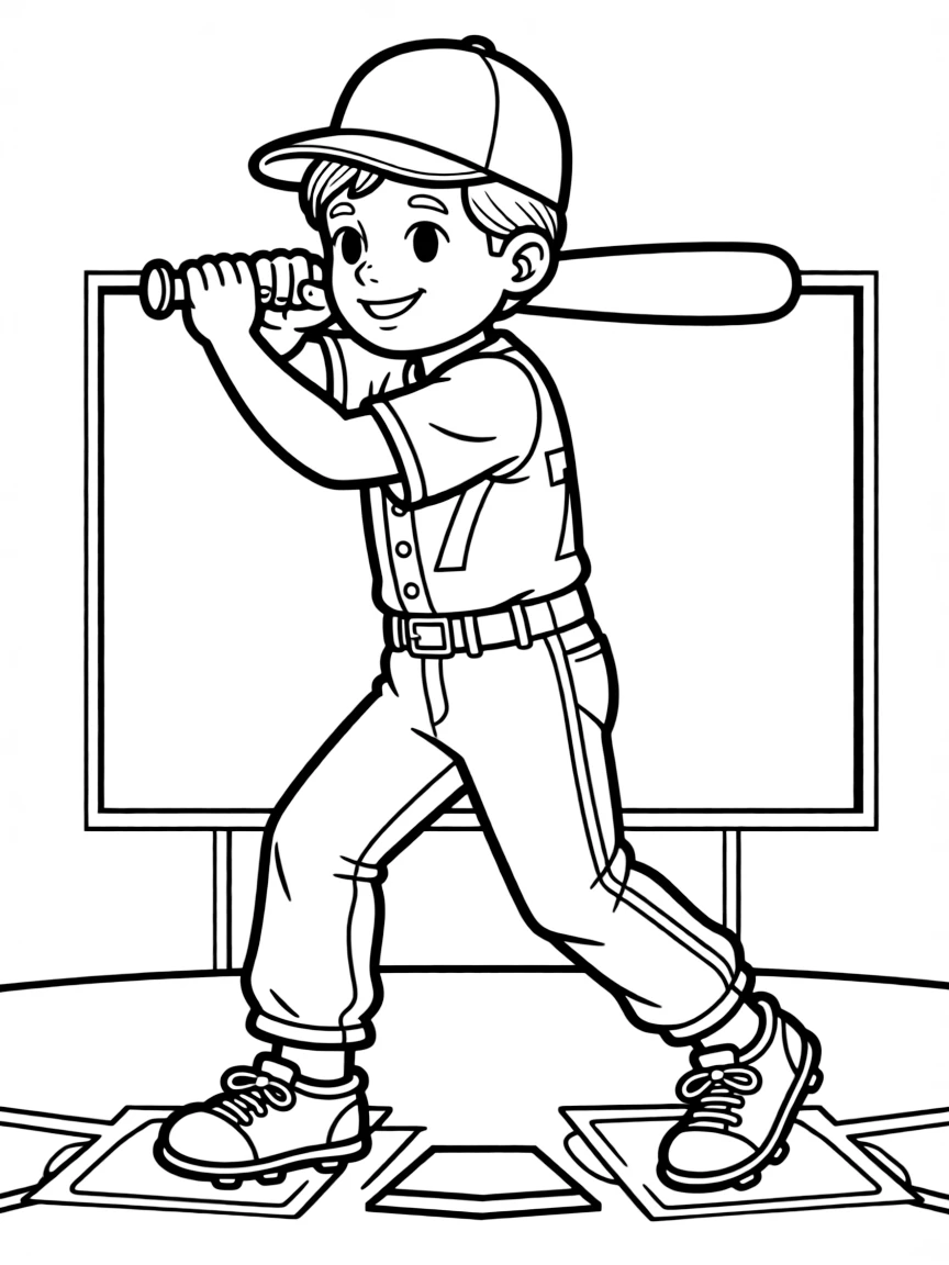 A boy in a baseball uniform, ready to swing the bat.