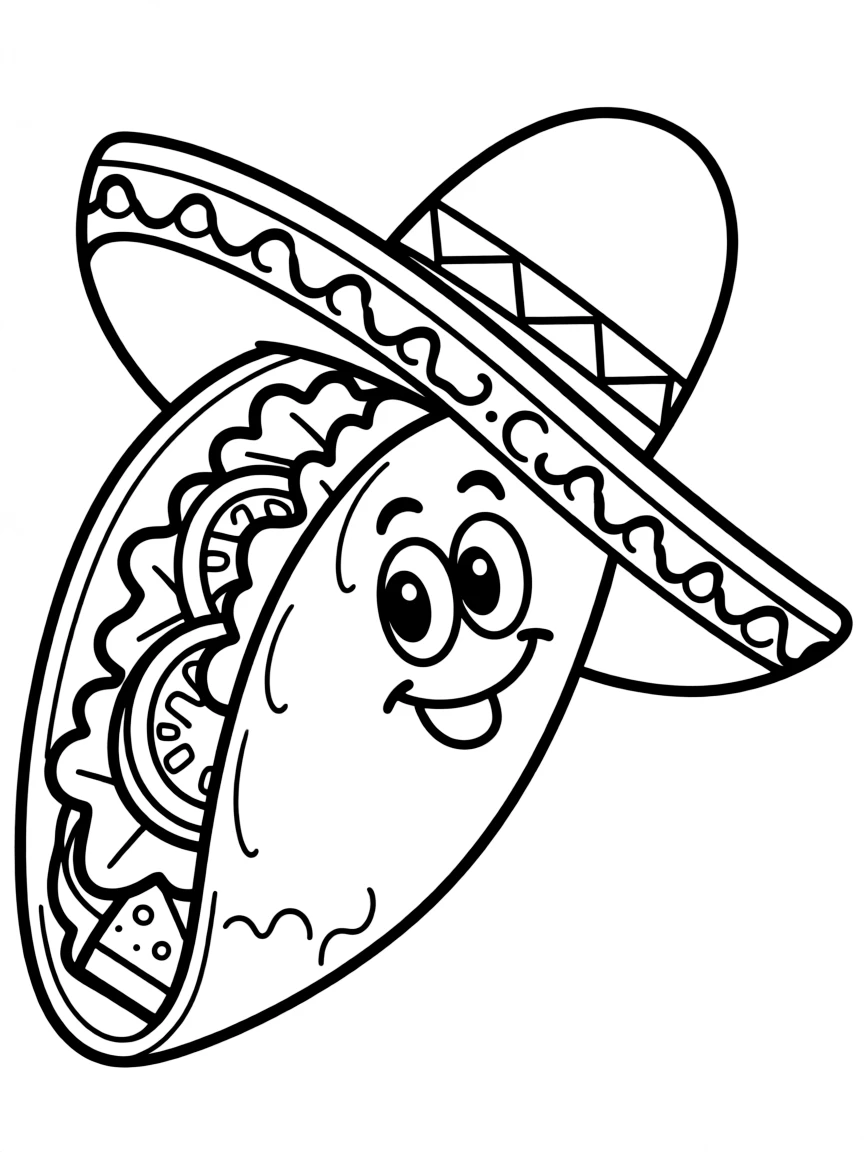A friendly taco peeking out of a sombrero.