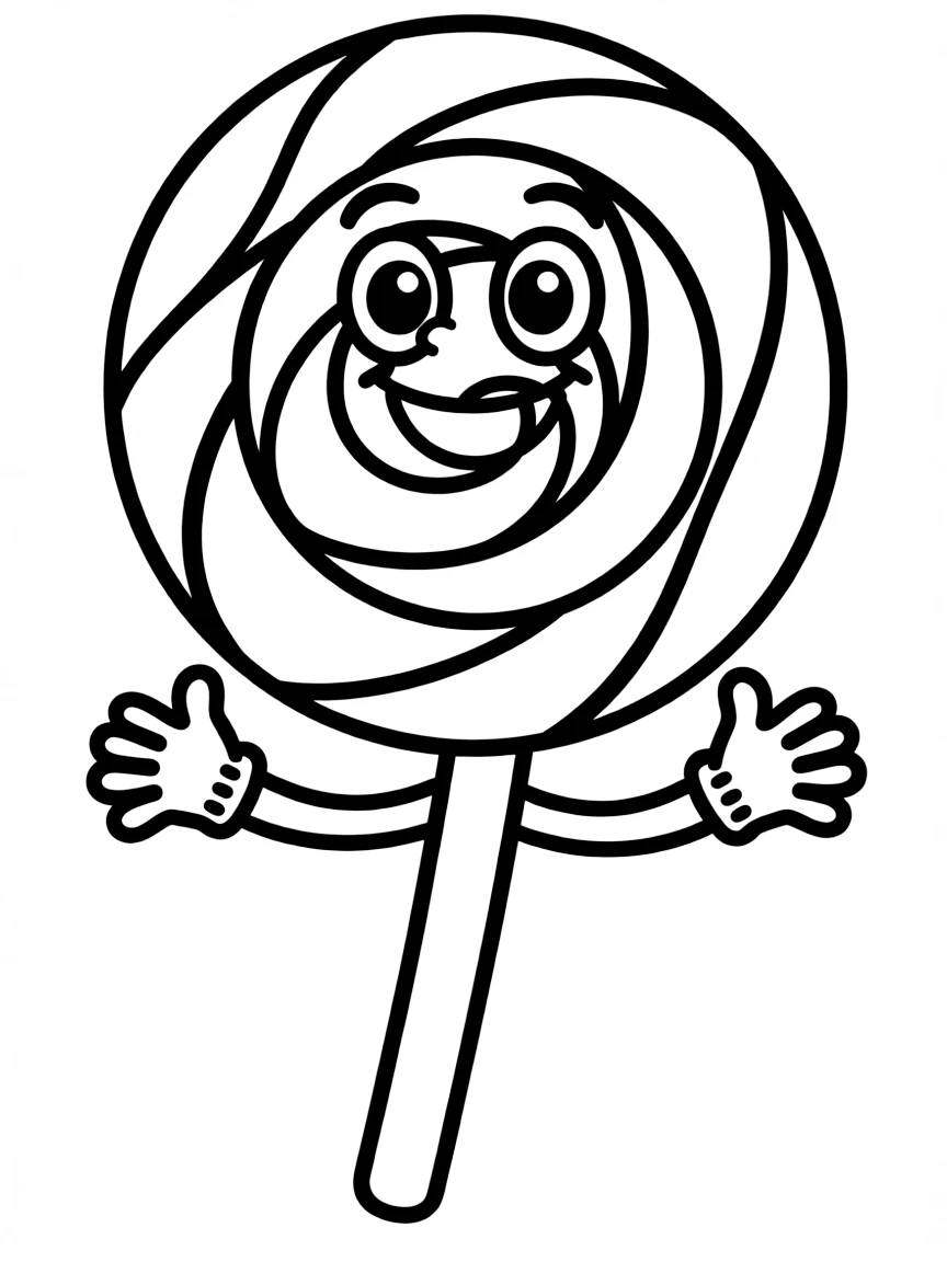 A happy-go-lucky lollipop with a swirly design.