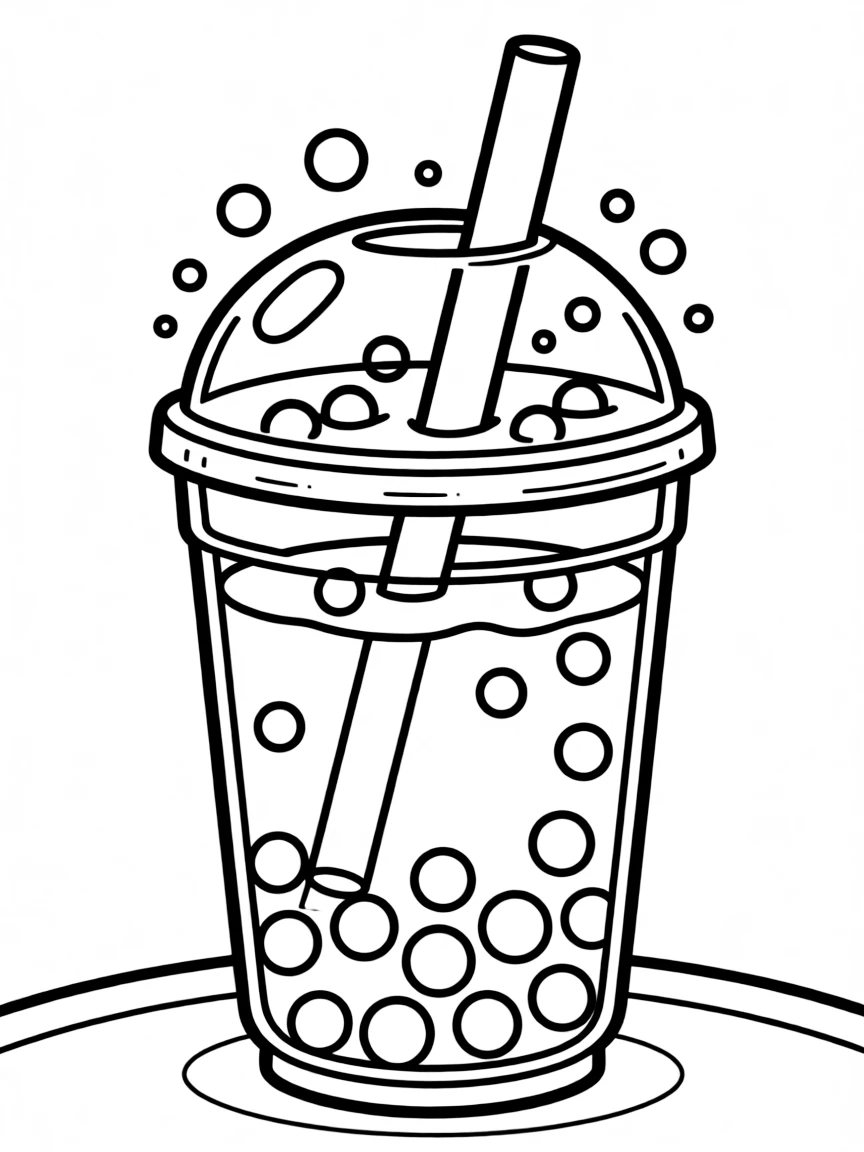 A bubbly boba tea with floating pearls.