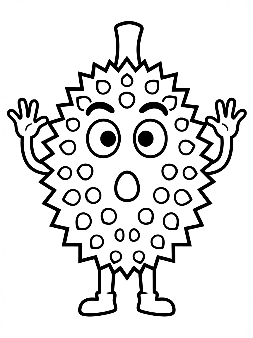 A surprised durian with a spiky shell.
