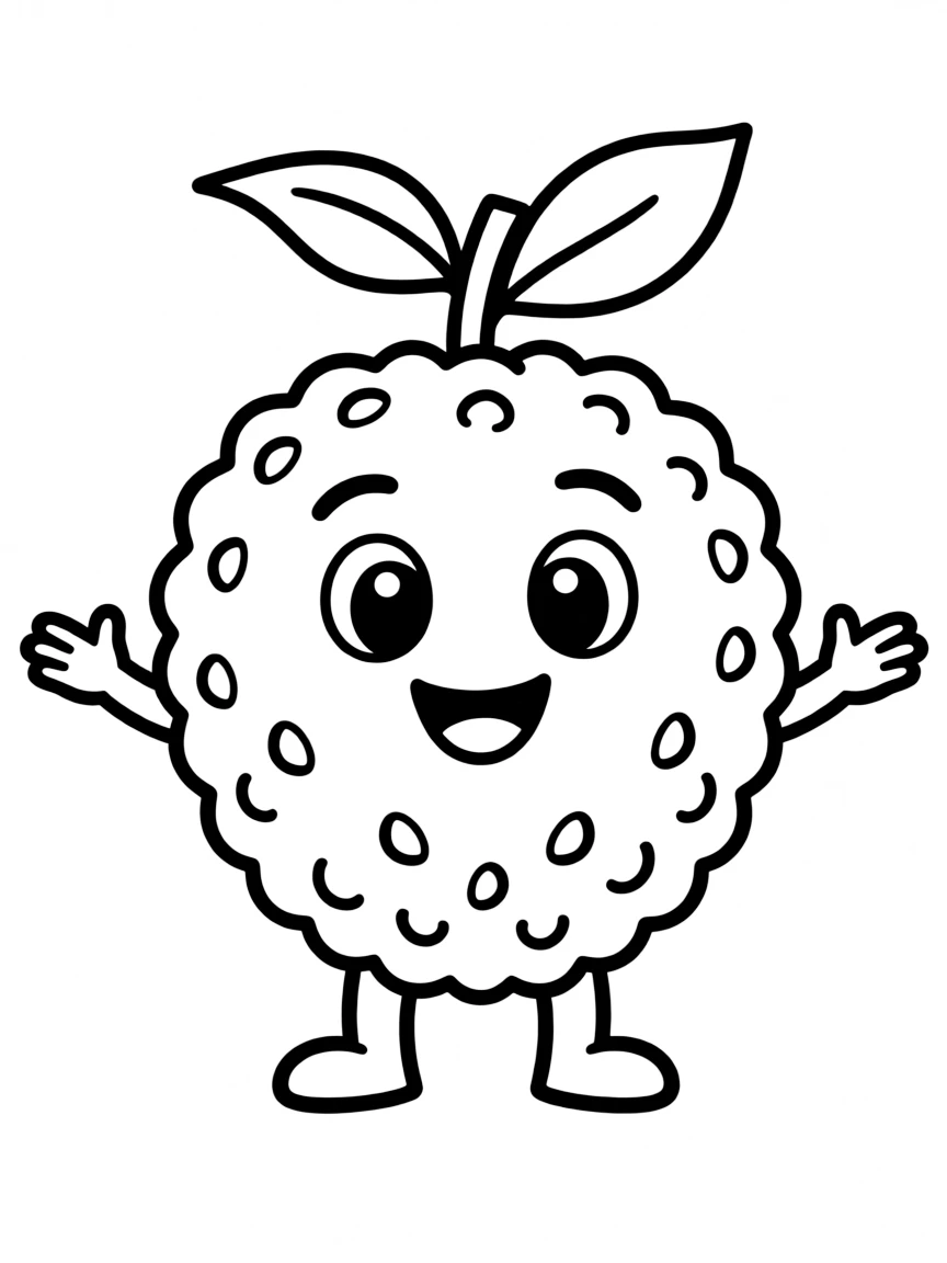 A friendly lychee with bumpy skin.
