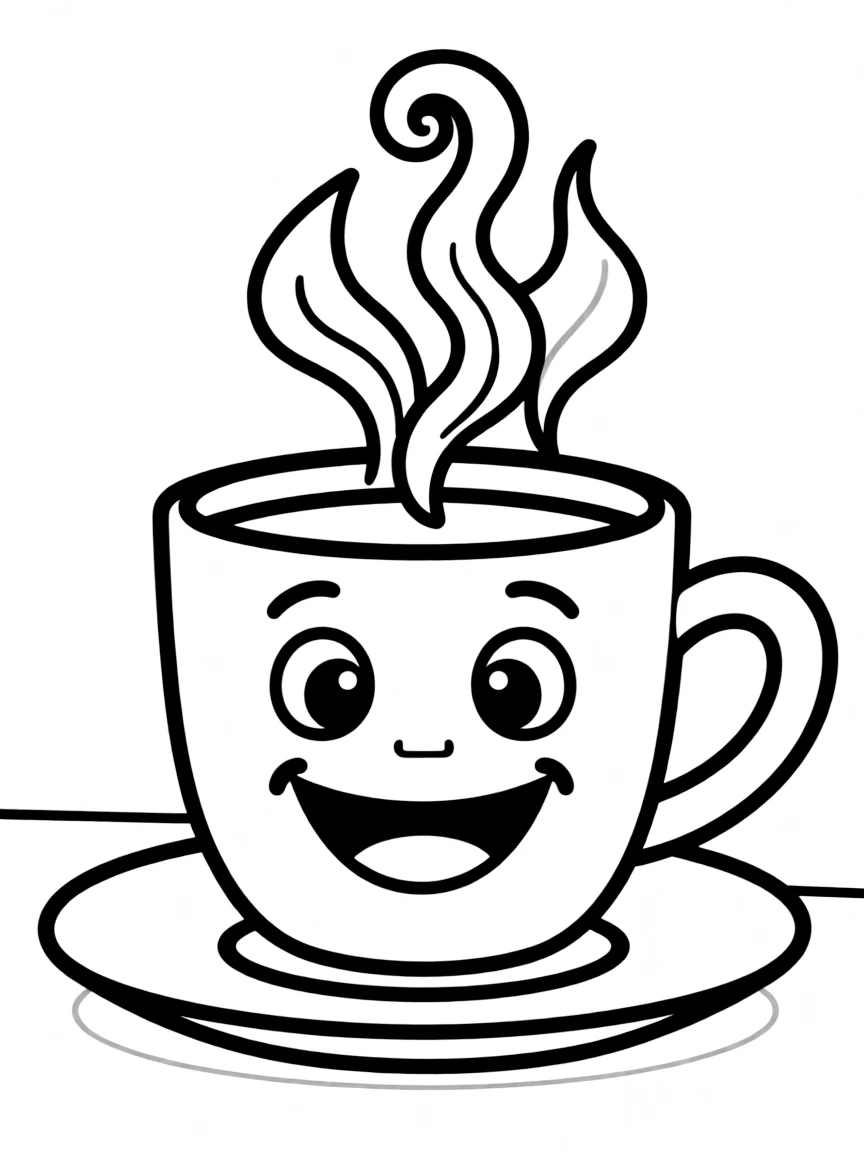 A happy cup of coffee with steam.