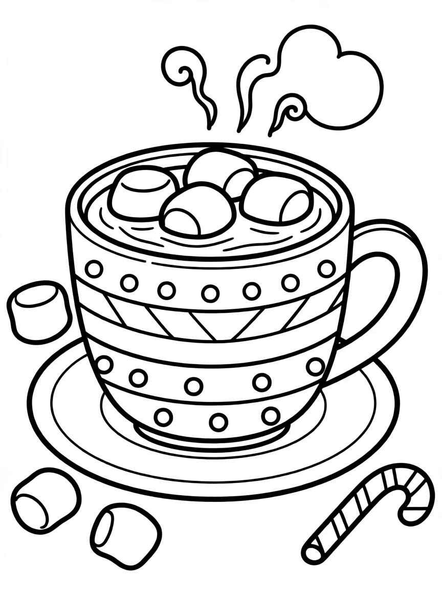 A cheerful mug of hot chocolate with marshmallows.