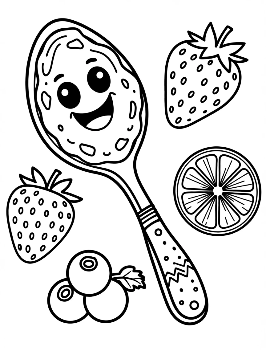 A happy spoonful of jam with fruit.