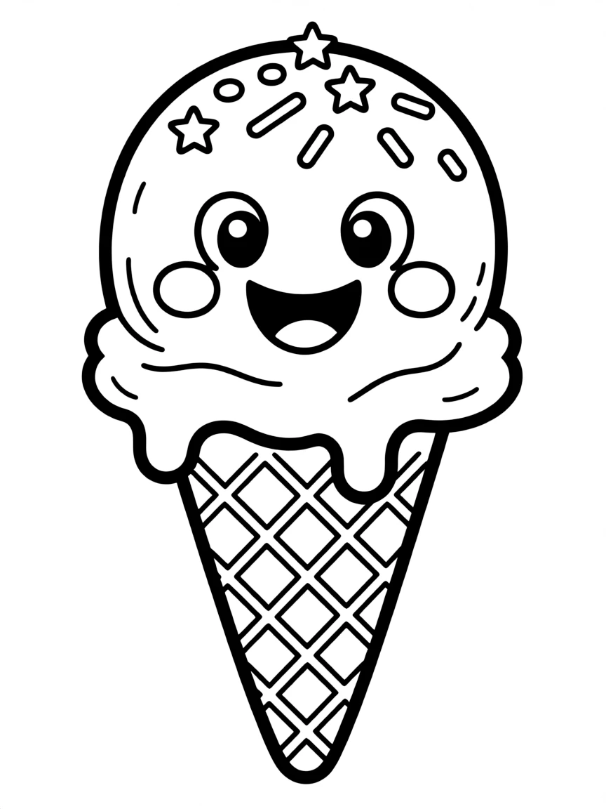A happy scoop of ice cream with sprinkles.