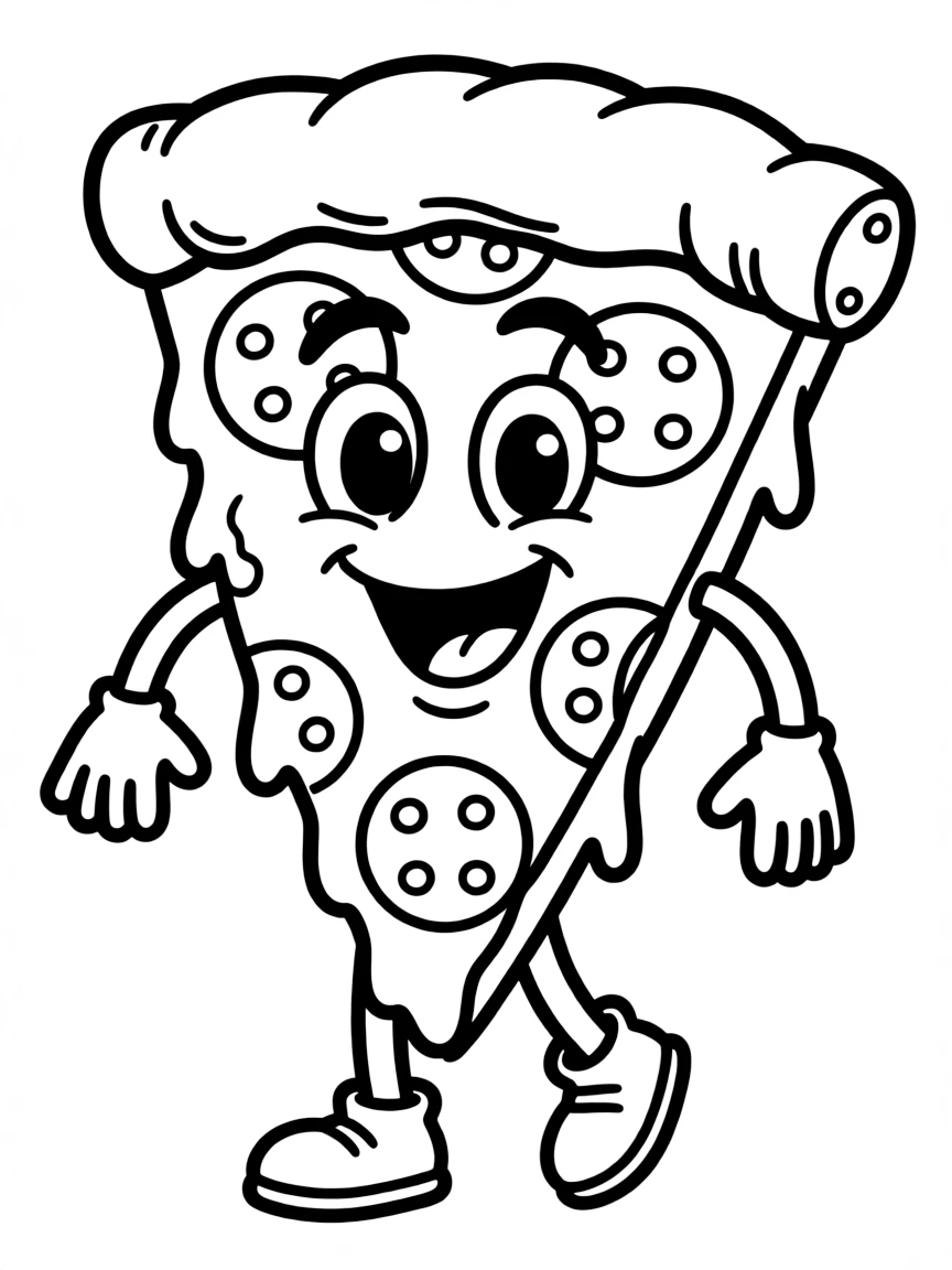 A cheerful slice of pizza with pepperoni.