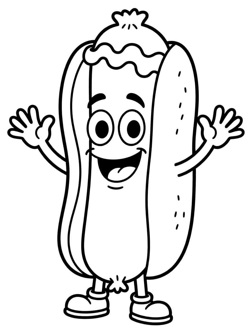 A silly hot dog with ketchup.
