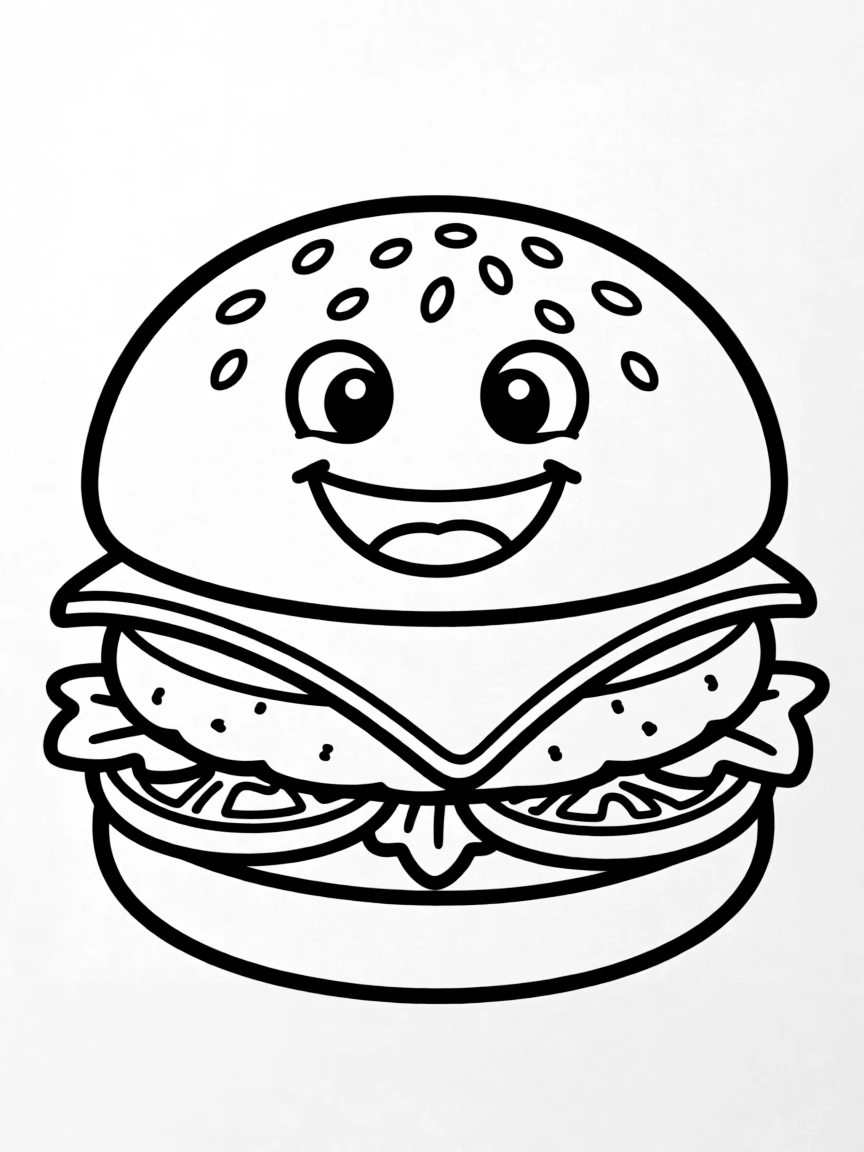 A happy burger with cheese.