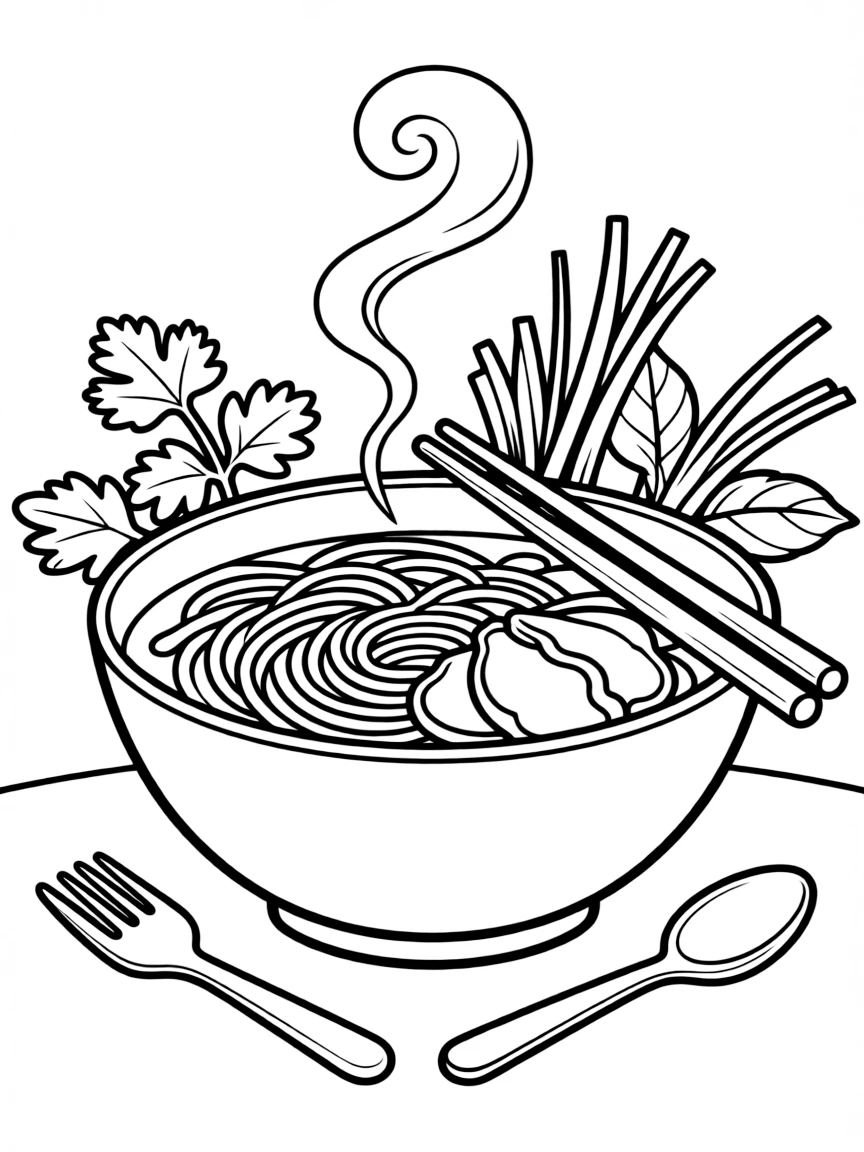 A cheerful pho with herbs.