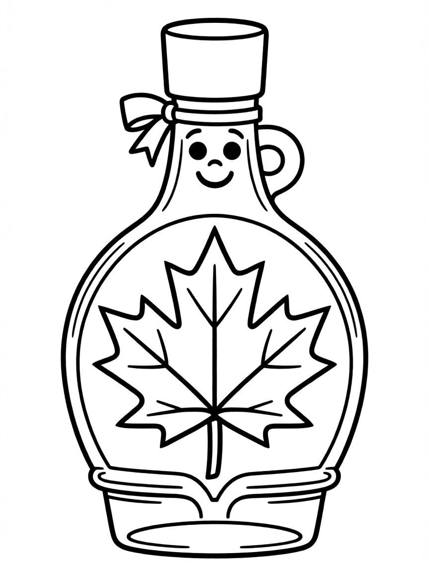A proud maple syrup bottle with a leaf.