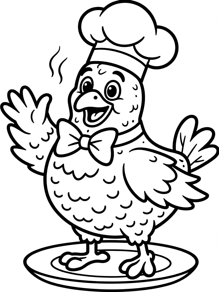 A happy fried chicken with crispy skin.