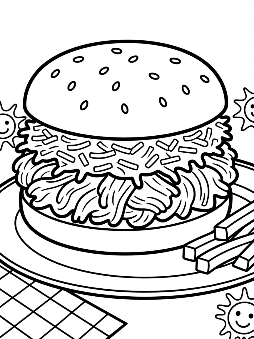 A cheerful pulled pork sandwich with coleslaw.