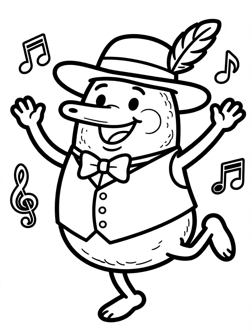 A dancing foie gras with a fancy hat.