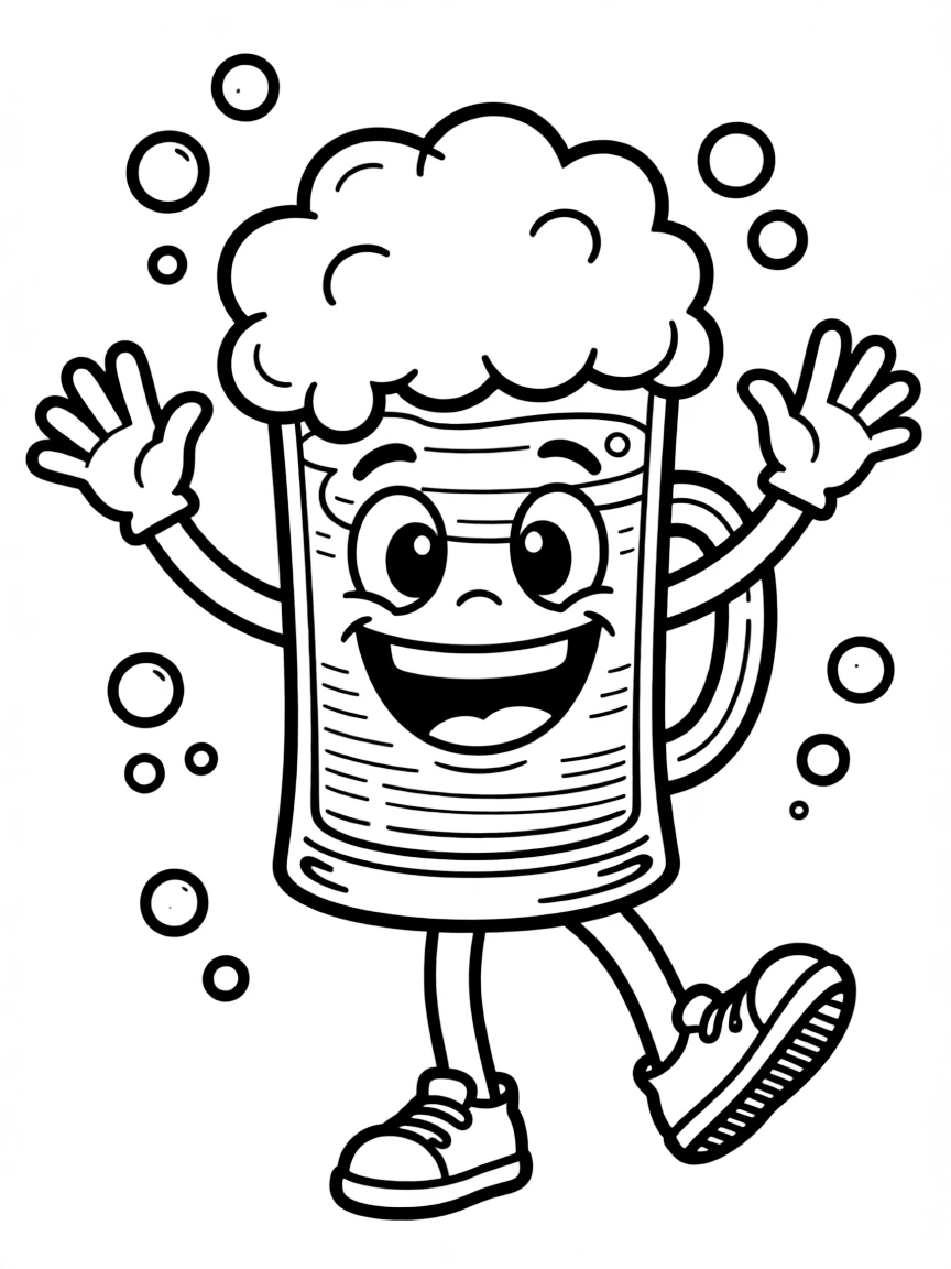 A dancing Bier with a frothy head.