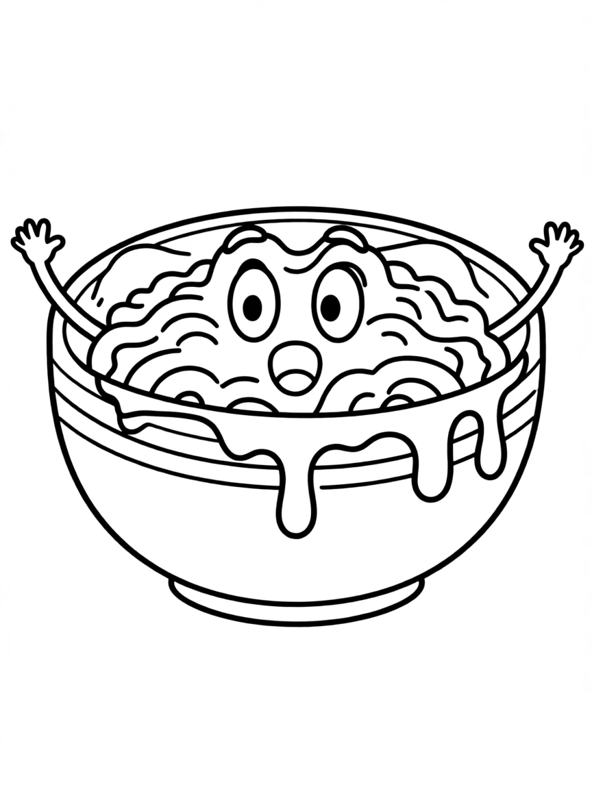 A mischievous Käsespätzle with a surprised face.
