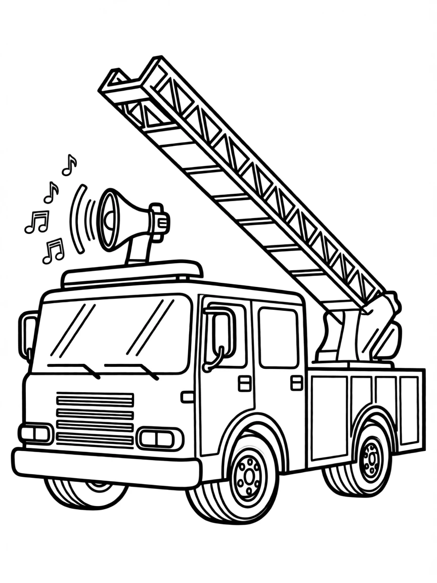 A shiny red fire truck with a long ladder, a siren that looks like it's singing, and little wheels ready to roll.